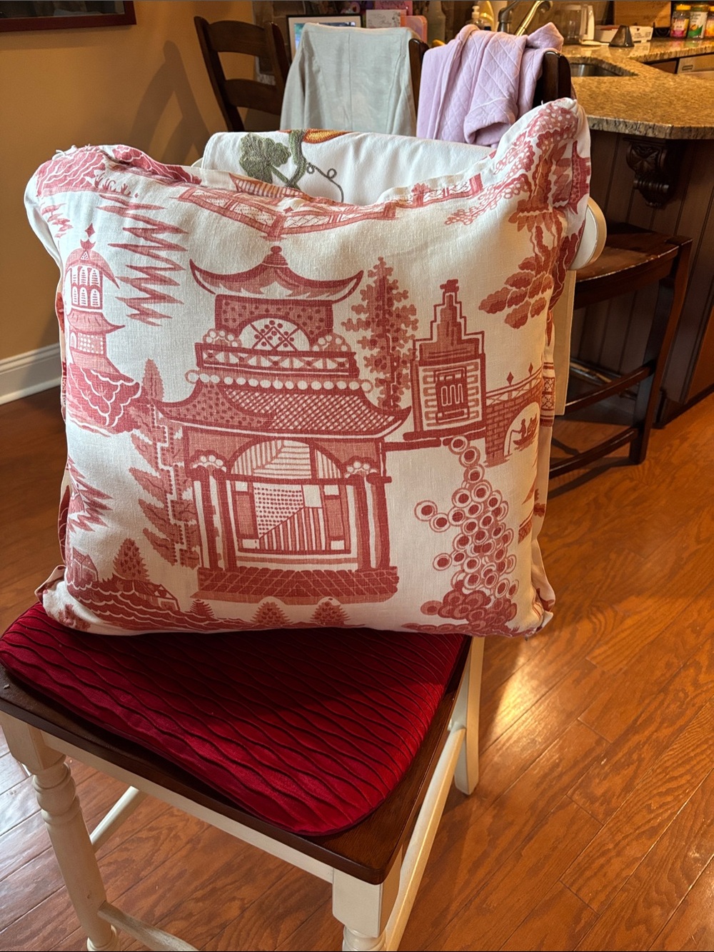 Ethan Allen Coral and Cream Asian-Inspired Accent Pillow